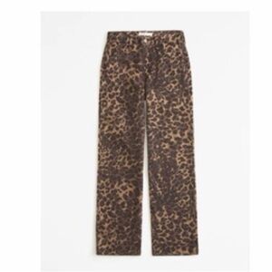 A&F Leopard Print Curve Love Mid Rise Slouchy Jeans